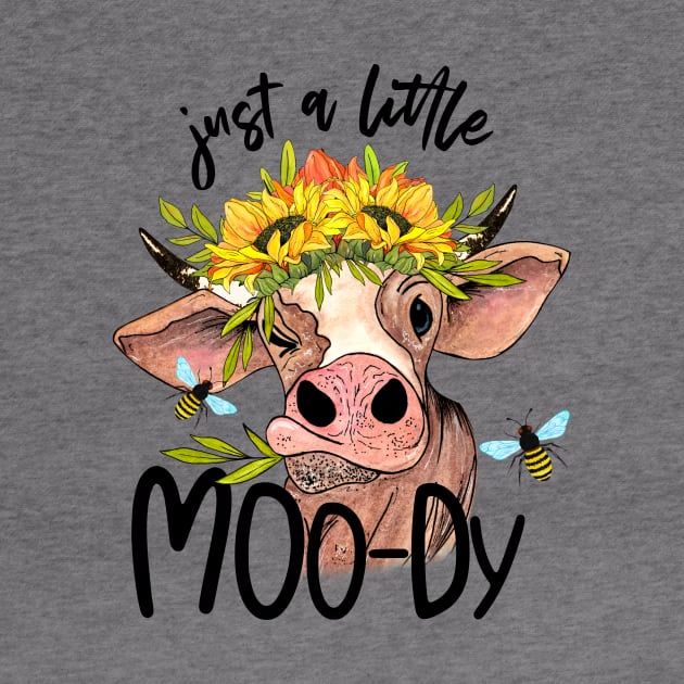 Moody Heifer With Sunflowers by Designs by Ira